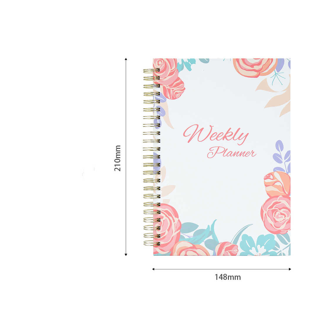 Flower Hard Cover Weekly Planner Spiral Bound Notebook - Flower Cover
