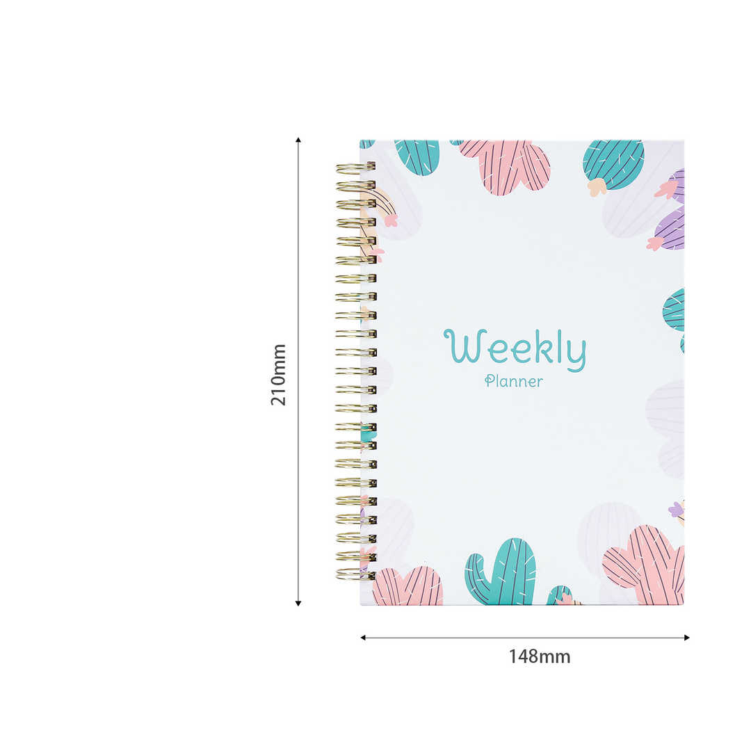 Flower Hard Cover Weekly Planner Spiral Bound Notebook - Cactus Cover