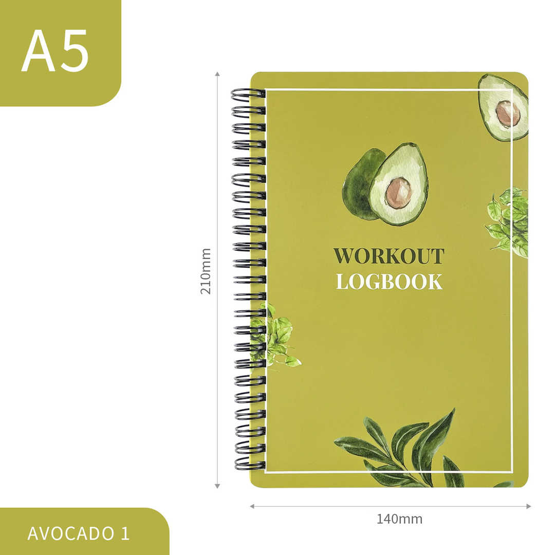Hard Cover Fitness Journal Spiral Bound Notebook - Green Avocados