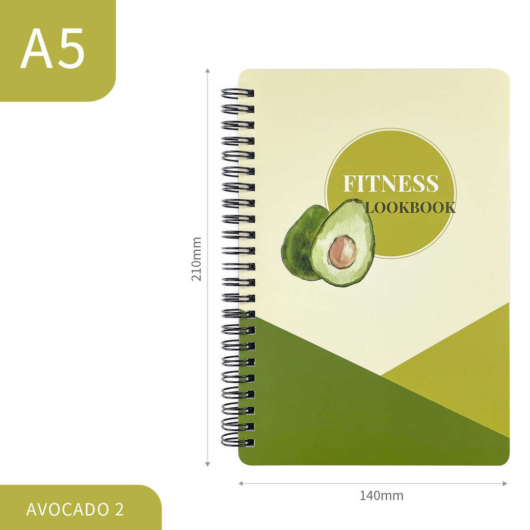 Hard Cover Fitness Journal Spiral Bound Notebook - Cute Avocados