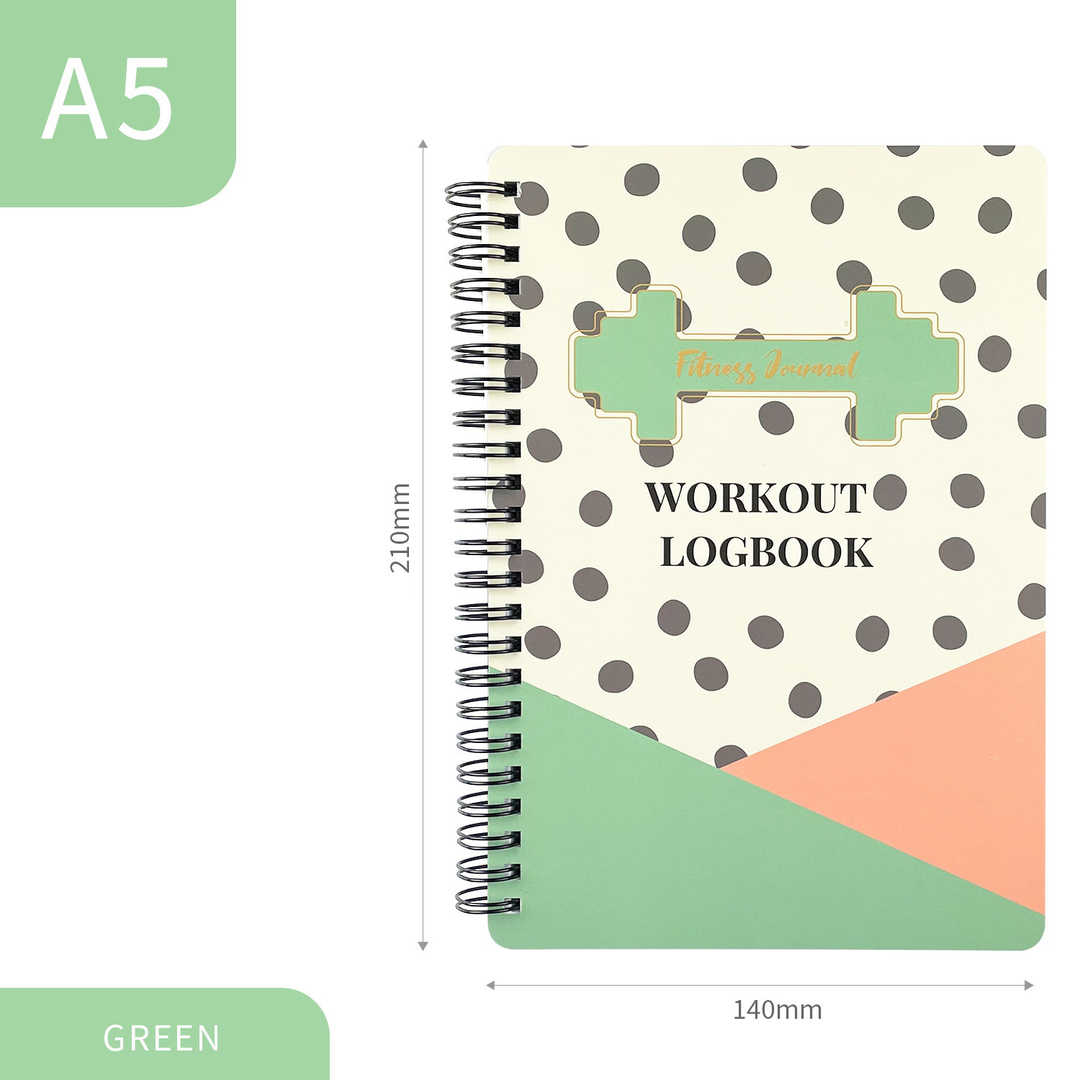 Hard Cover Fitness Journal Spiral Bound Notebook - Polka Dots