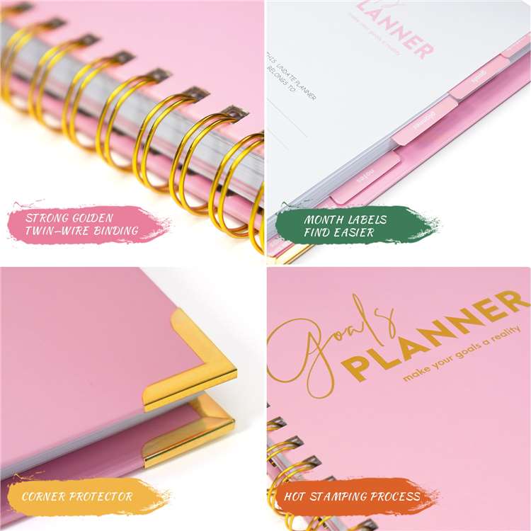 Pure Color Monthly Planner Spiral Bound Notebook with Gift Box - Details