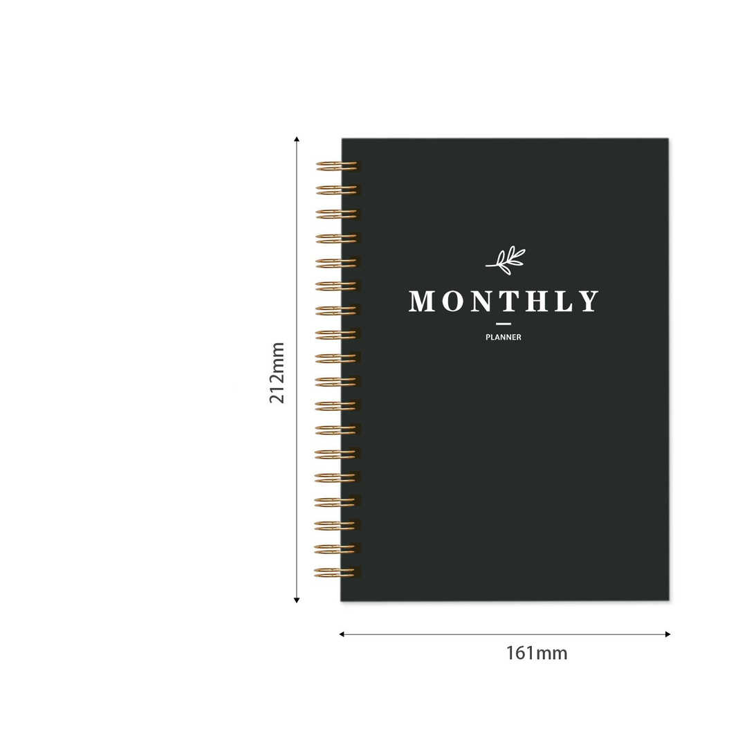 Vintage Pure Color Monthly Planner Spiral Bound Notebook - Black