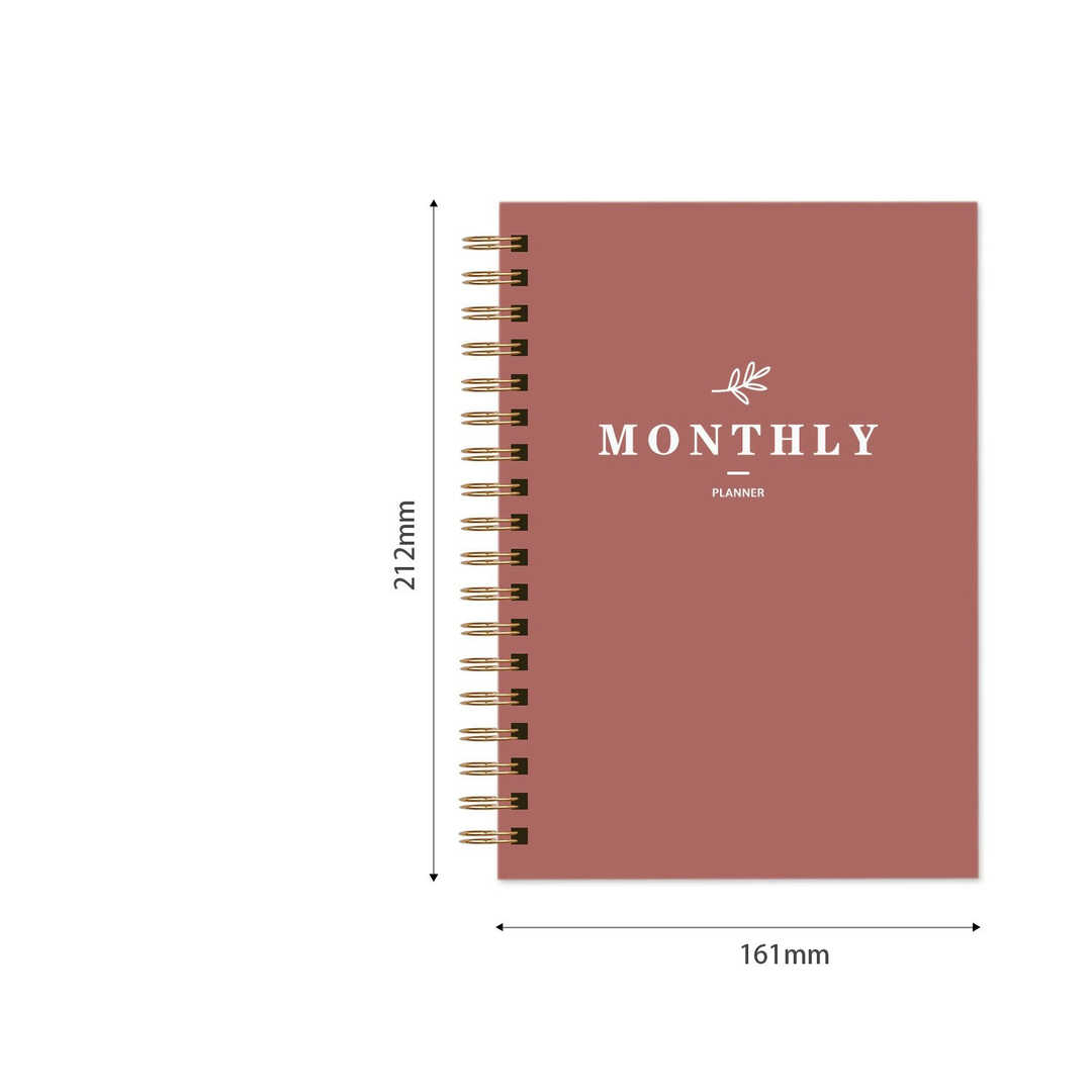 Vintage Pure Color Monthly Planner Spiral Bound Notebook - Reddish Brown