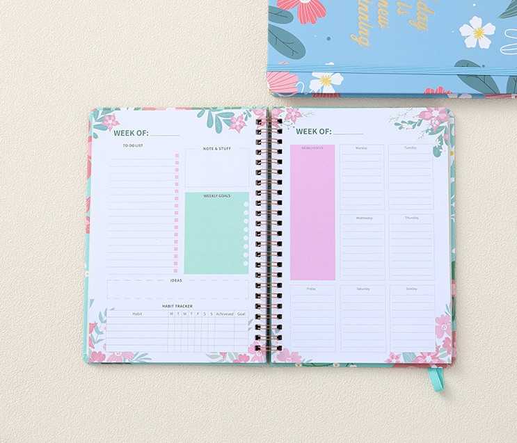 Fresh Flower Daily Planner Spiral Bound Notebook with Strap - Inside Pages