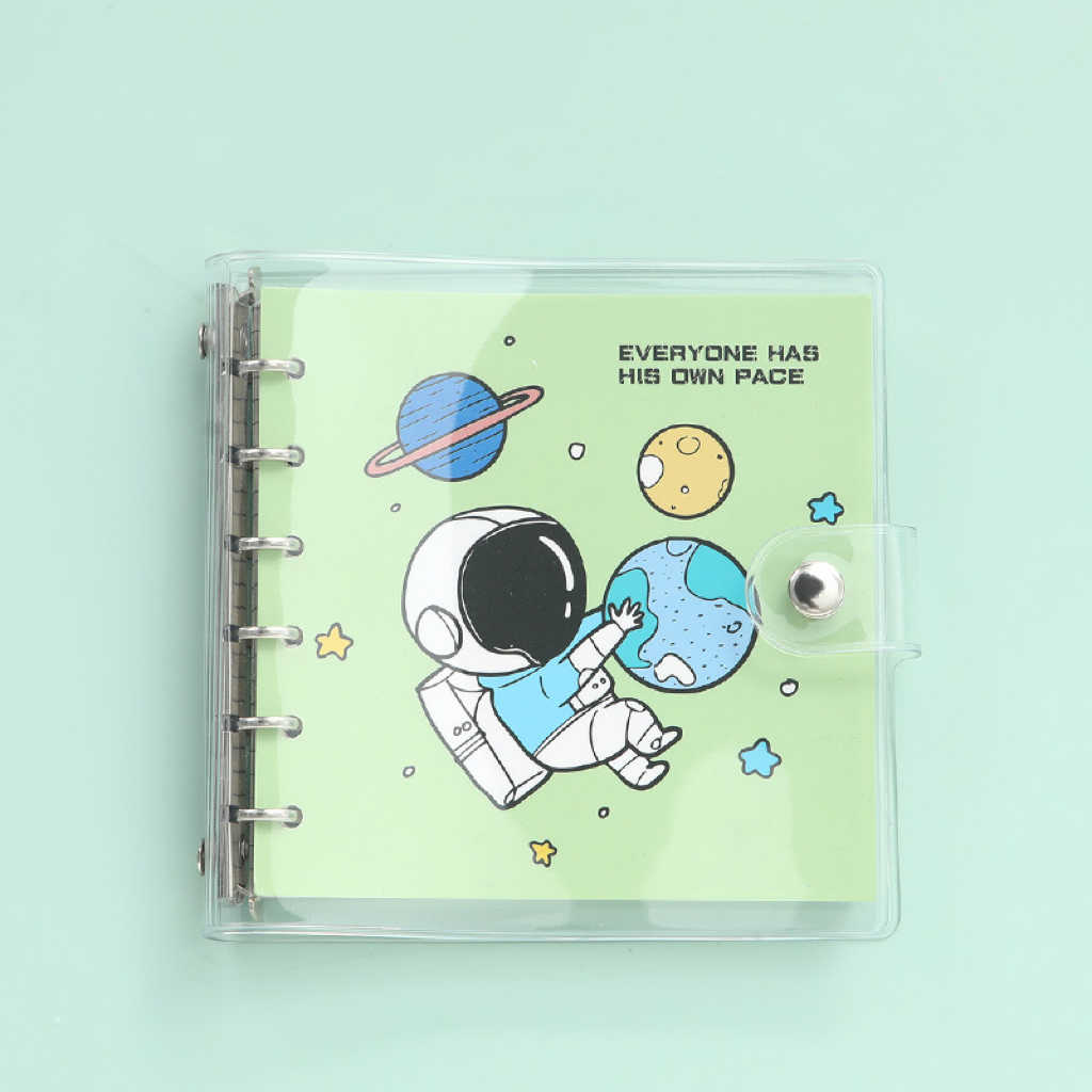 Cartoon Square Loose-Leaf Pocket Spiral Bound Notebook - Green Astronaut