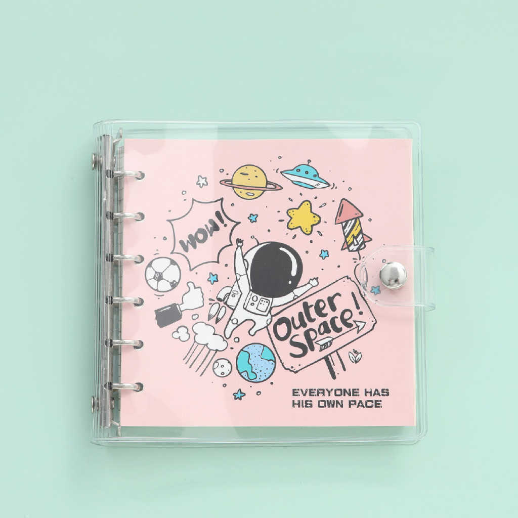 Cartoon Square Loose-Leaf Pocket Spiral Bound Notebook - Pink Astronaut