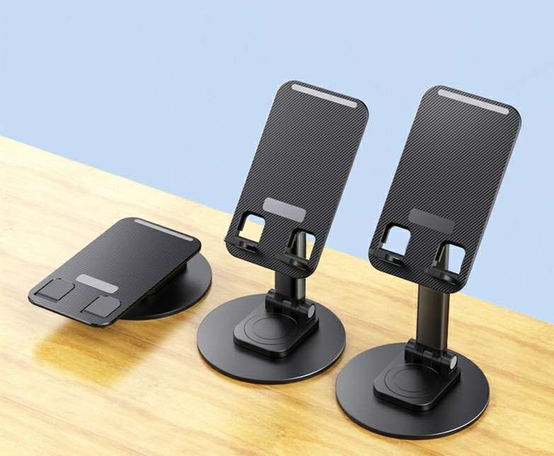 Swivel Round Base Folding Phone Holder - Black