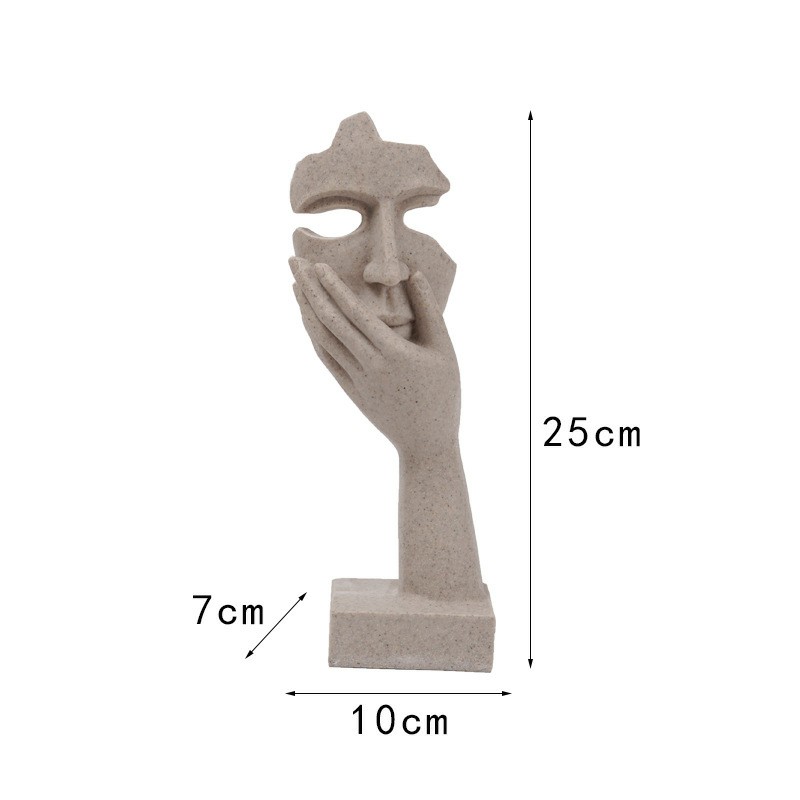 Modern Abstract Art Resin Mask Ornament - Hands on the Mouth - Sandstone