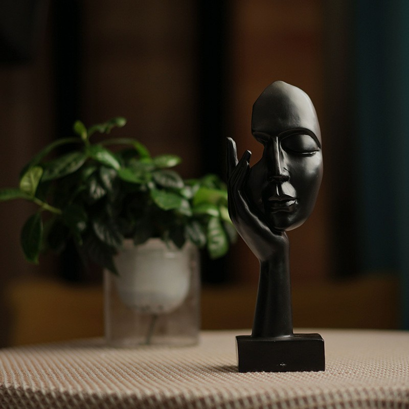 Modern Abstract Art Resin Mask Ornament - Black