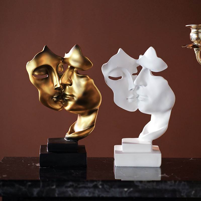 Kissing Couple Abstract Art Resin Statue - Colors