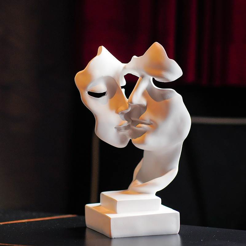 Kissing Couple Abstract Art Resin Statue - White