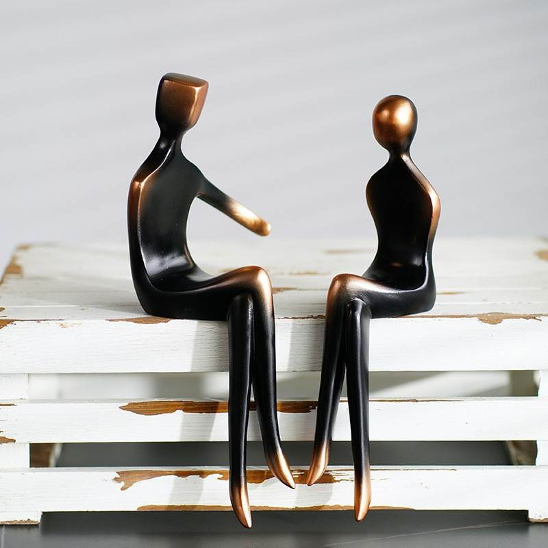 Sitting Couple Modern Art Resin Table Figurine - Face to Face