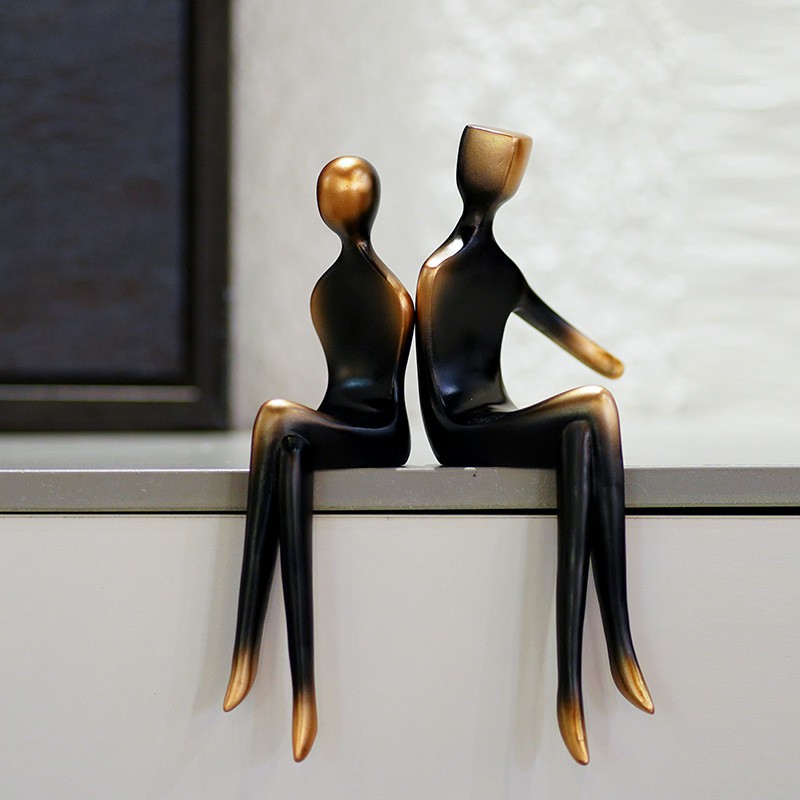Sitting Couple Modern Art Resin Table Figurine - Back to Back
