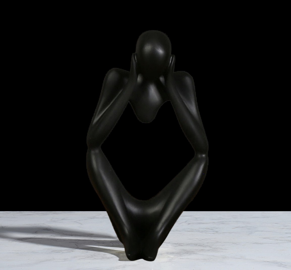 A Thinking Person Resin Statue - Two Hands (Black)