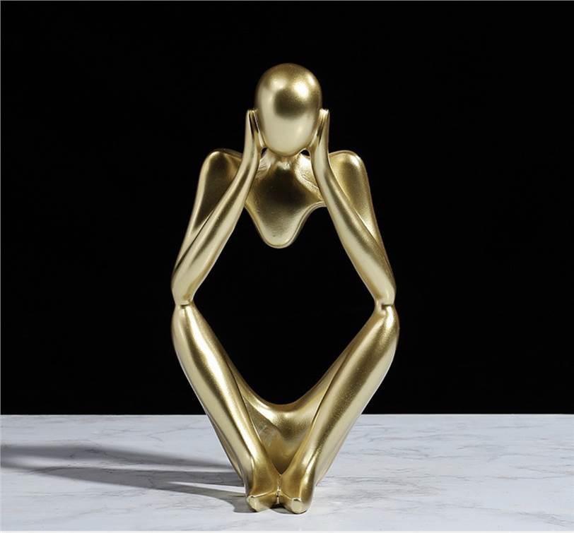 A Thinking Person Resin Statue - Two Hands (Gold)