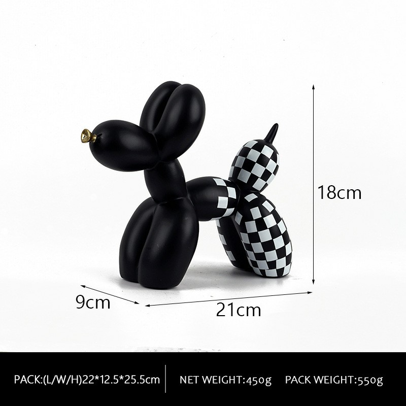Dazzling Graffiti Balloon Dog Resin Ornament - Black and Checkerboard