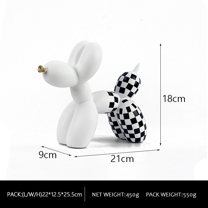 Dazzling Graffiti Balloon Dog Resin Ornament - White and Checkerboard