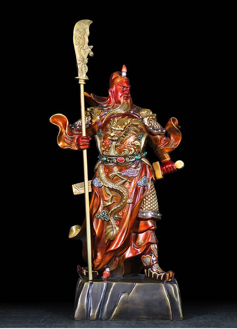 Chinese God of War Guan Yu Copper Statue - Red Face