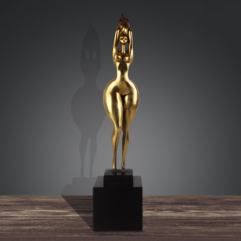 Modern Art Plump Lady Copper Statue - Front