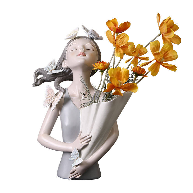 Resin Ornament Girl Holding Vase - Resin Vase