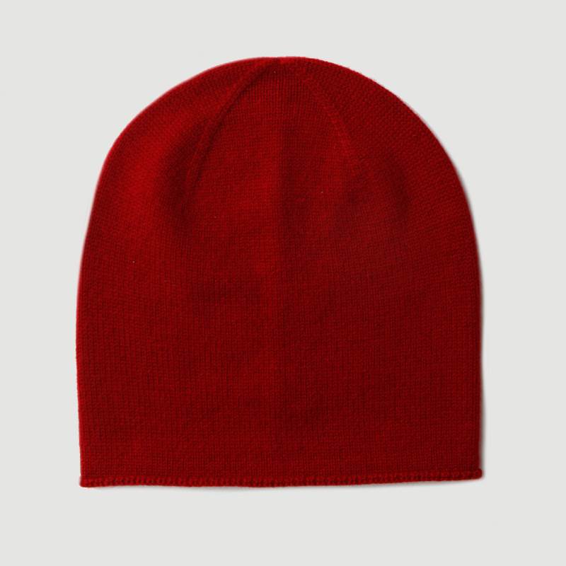 Knitted Cuffed High Top Cashmere Beanie - Red