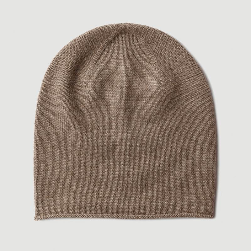 Knitted Cuffed High Top Cashmere Beanie - Brown