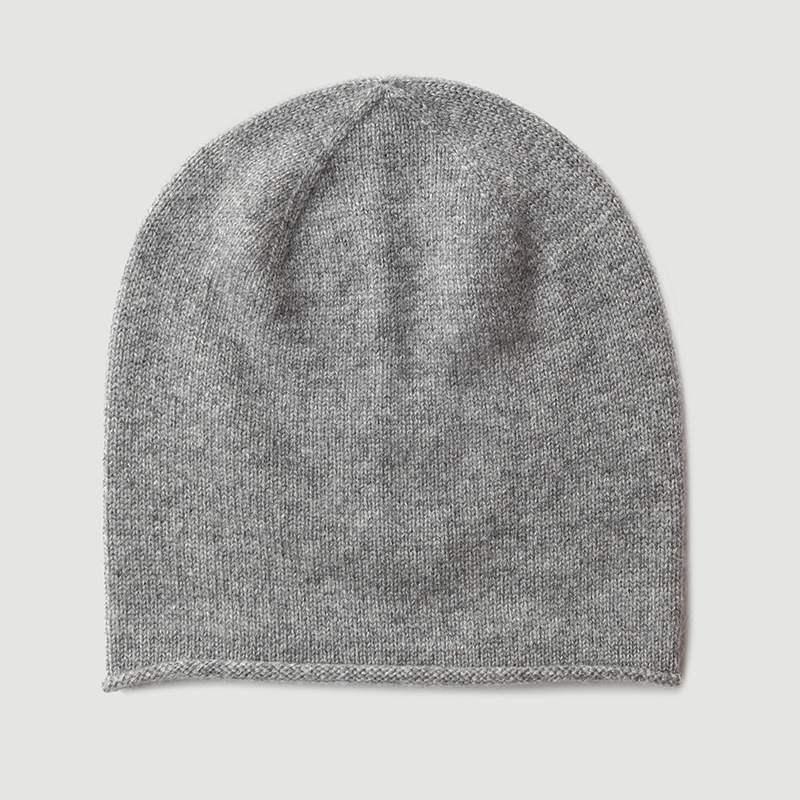 Knitted Cuffed High Top Cashmere Beanie - Gray