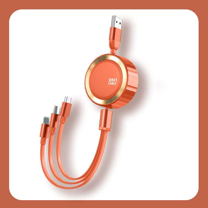 4ft 3-in-1 Retractable Charging Cable - Orange