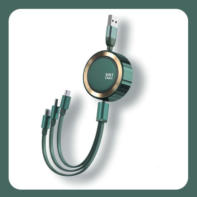 4ft 3-in-1 Retractable Charging Cable - Green