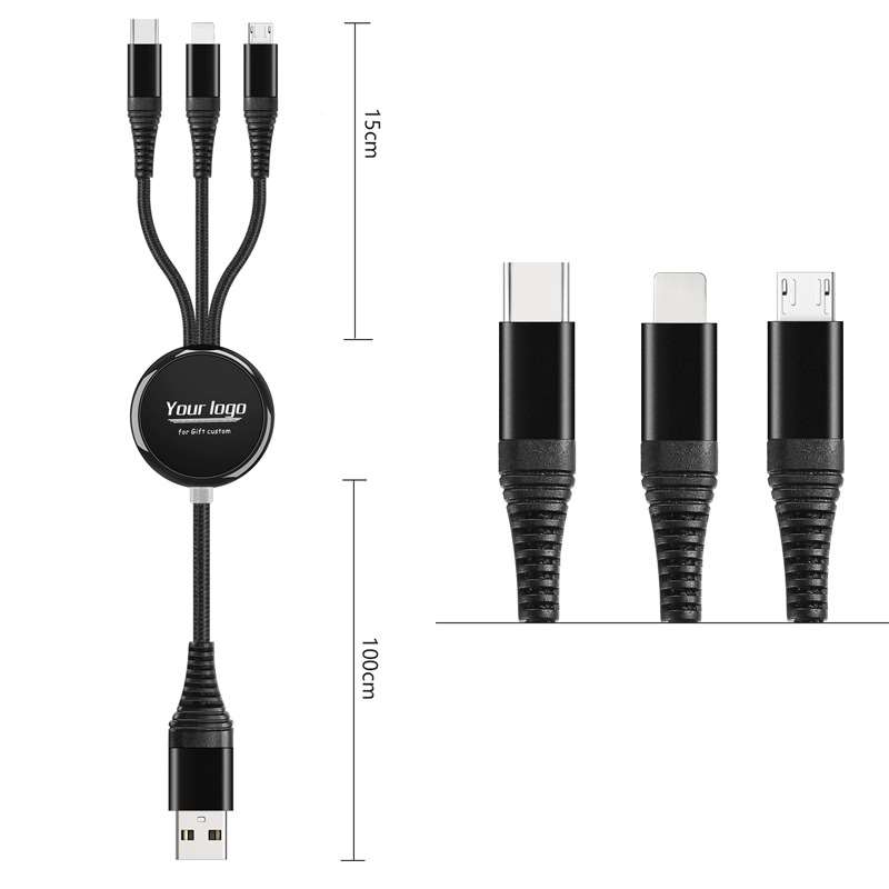 3-in-1 USB Charging Cable with Luminous Logo - Length