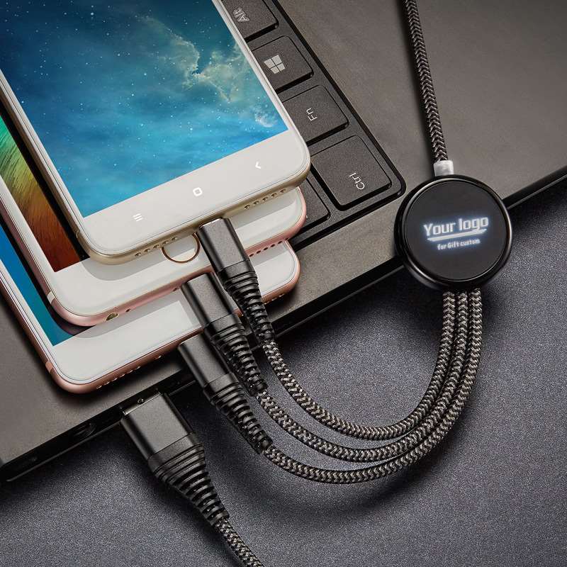 3-in-1 USB Charging Cable with Luminous Logo - Luminous Logo