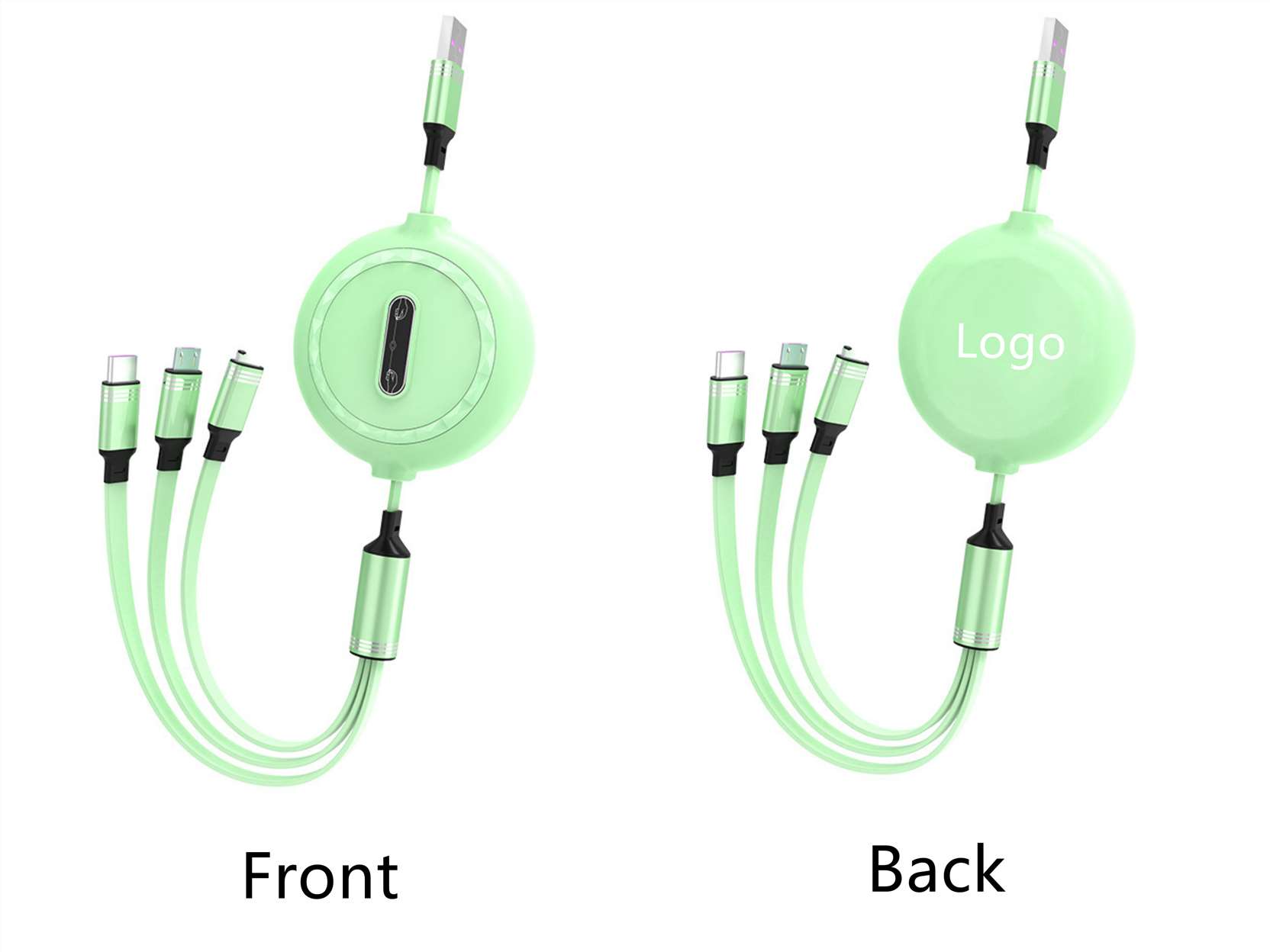 3.6ft 3-in-1 Retractable Charging Cable - Logo Imprint