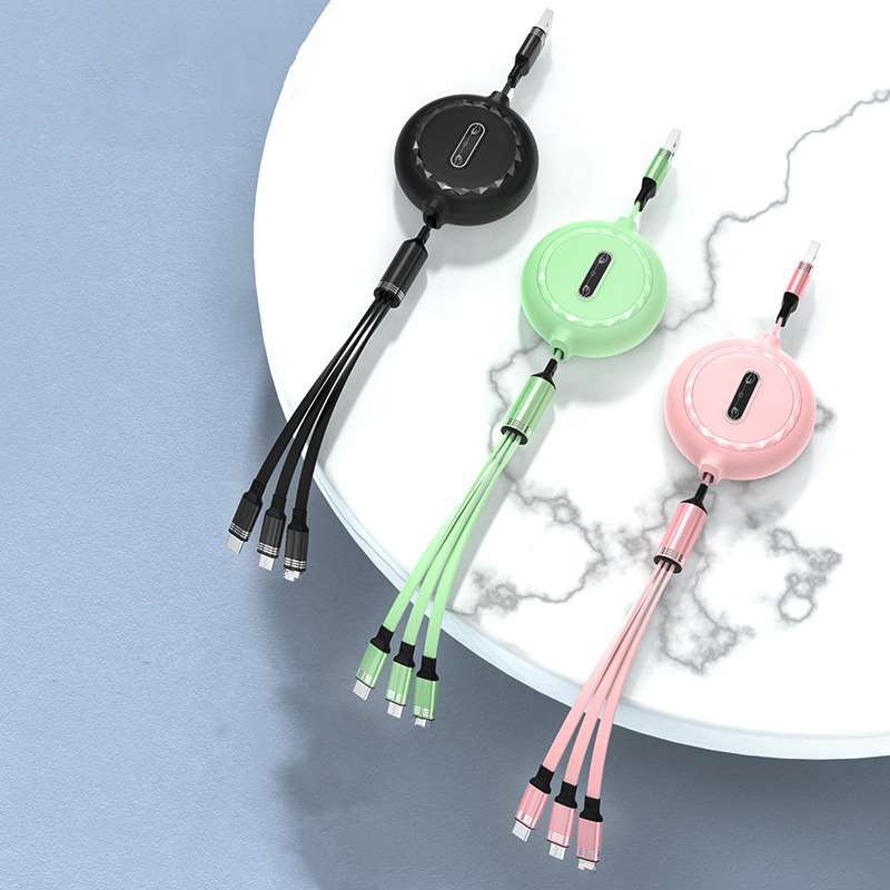 3.6ft 3-in-1 Retractable Charging Cable - Three Colors