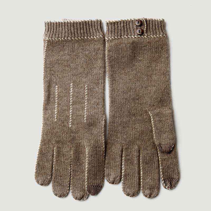 Button Touchscreen Cashmere Gloves of Women - Brown