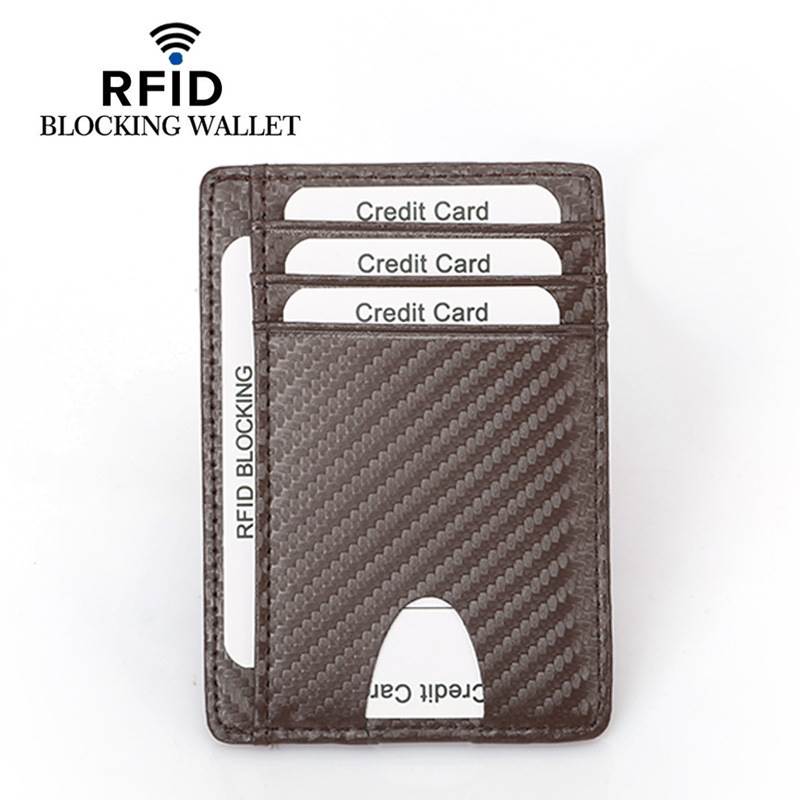 Carbon Fiber Texture RFID Multi-Card Slots Card Holder - Carbon Fiber Texture Brown