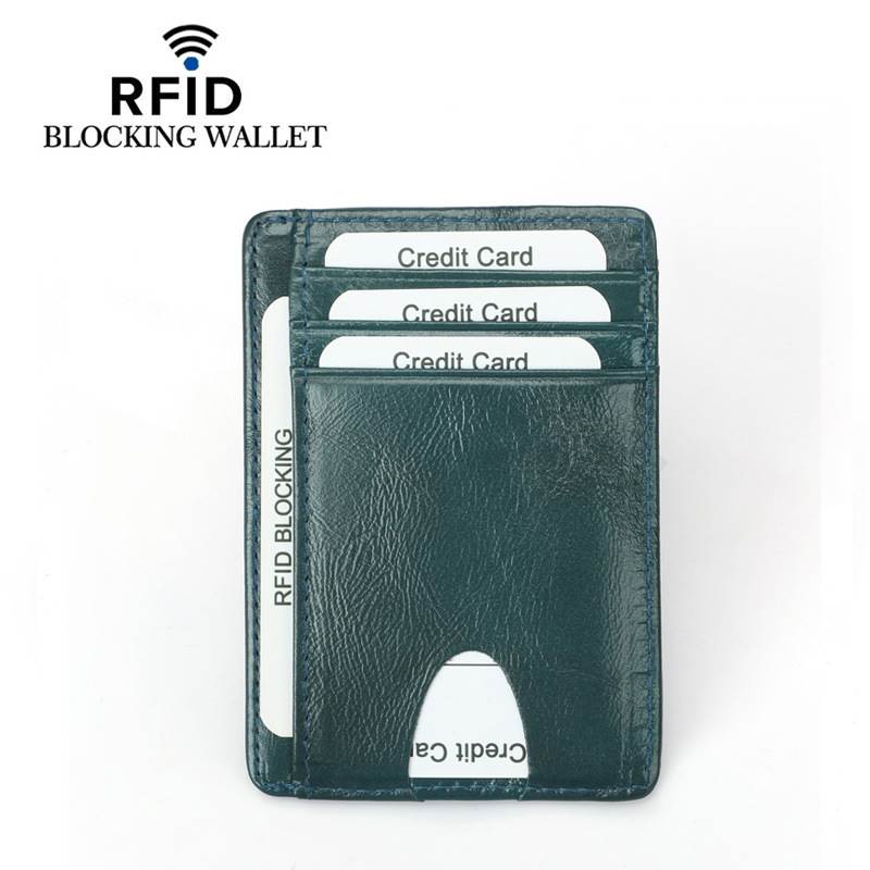 Carbon Fiber Texture RFID Multi-Card Slots Card Holder - Plain Leather Texture Vintage Green