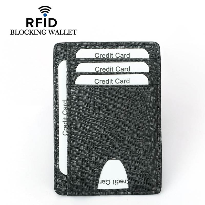 Carbon Fiber Texture RFID Multi-Card Slots Card Holder - Taiga Leather Texture Black