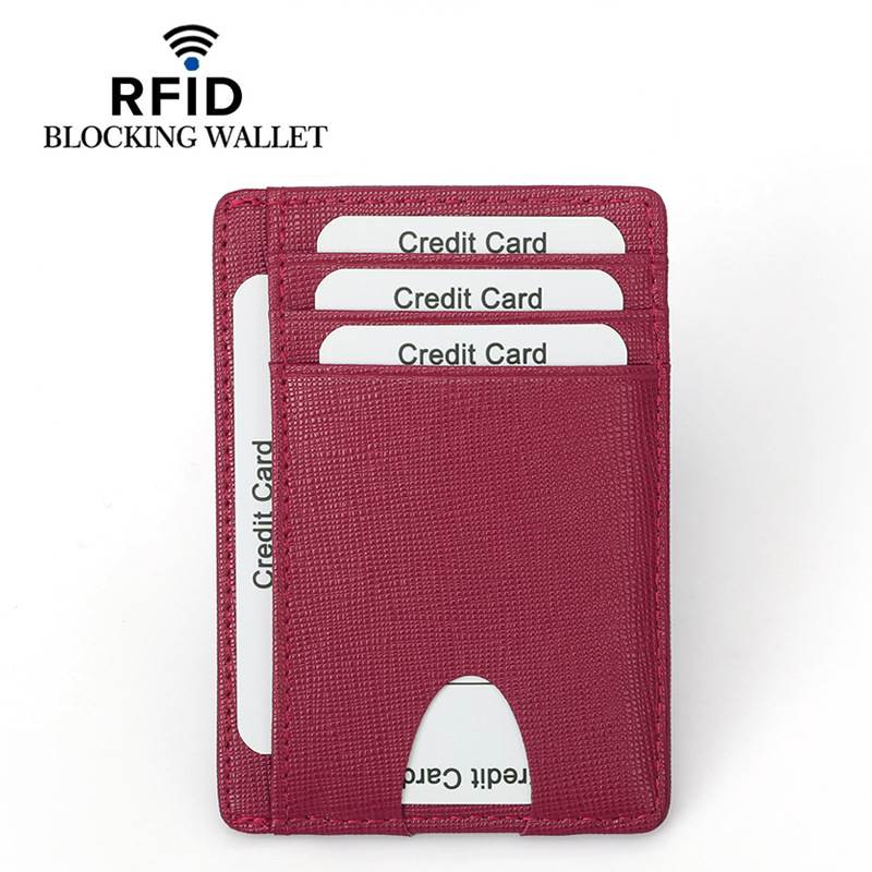 Carbon Fiber Texture RFID Multi-Card Slots Card Holder - Taiga Leather Texture Rosy Pink