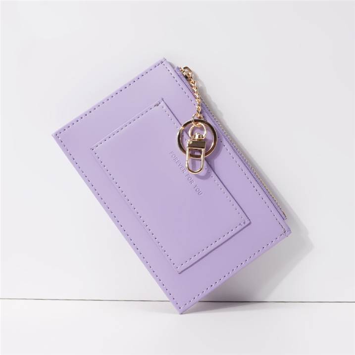 Fresh Solid Color Zipper Coin Purse - Light Purple