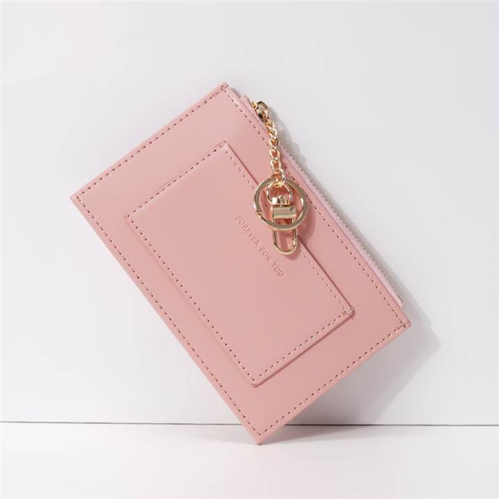 Fresh Solid Color Zipper Coin Purse - Pink
