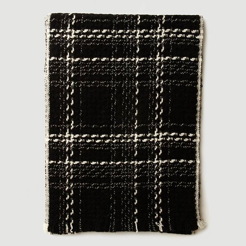 Classic Black and White French Style Plaid Cashmere Scarf - Black