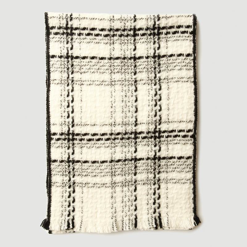Classic Black and White French Style Plaid Cashmere Scarf - White