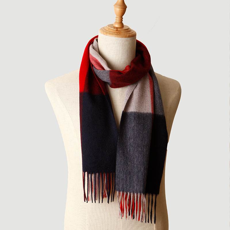 Classic British Plaid Pattern Male Cashmere Scarf - Red and Blue