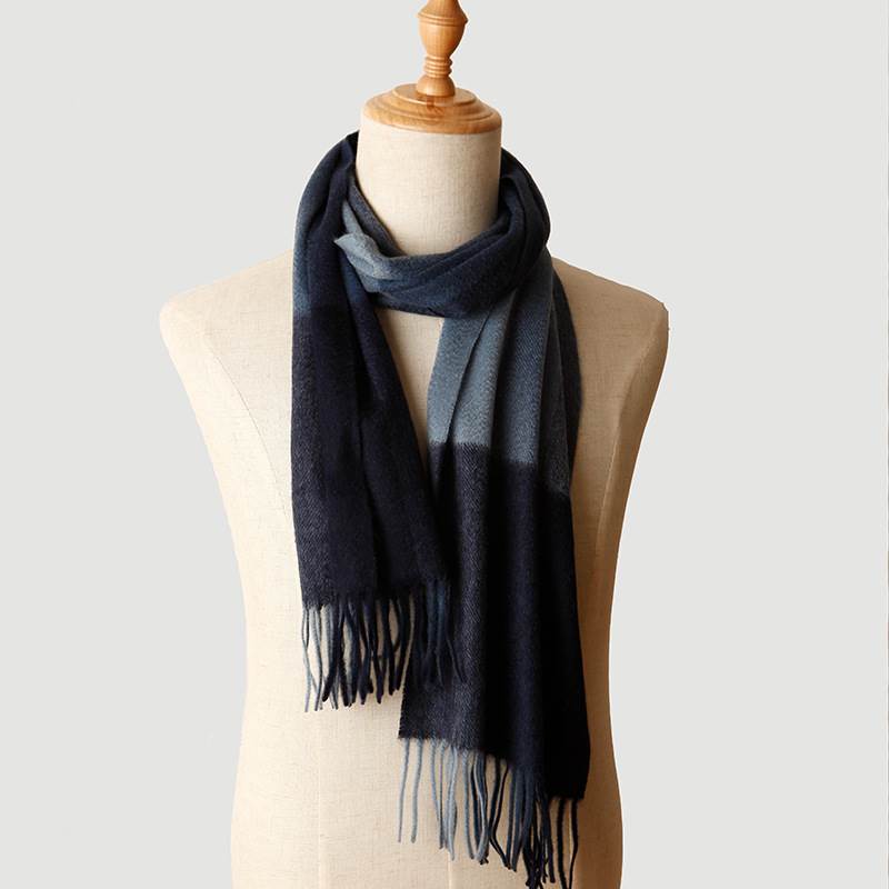 Classic British Plaid Pattern Male Cashmere Scarf - Navy Blue