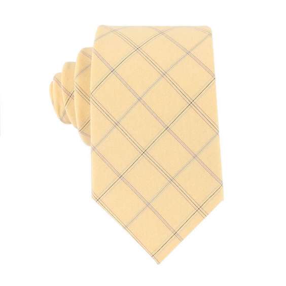 Leisure British Style Grid and Stripe Pattern Cotton Tie - Milky Yellow