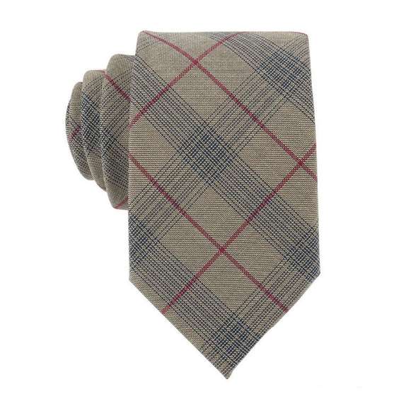 Leisure British Style Grid and Stripe Pattern Cotton Tie - Dark Beige