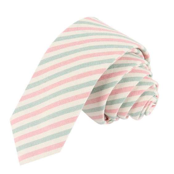 Preppy Style Bright Color Cotton Tie - Pink and Light Green Stripe