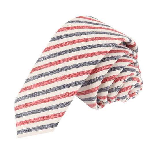 Preppy Style Bright Color Cotton Tie - Red and Black Stripe