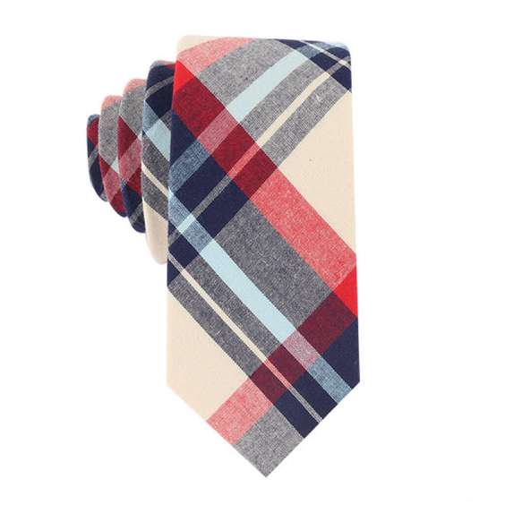 Preppy Style Bright Color Cotton Tie - Contrast Blue and Red Stripe